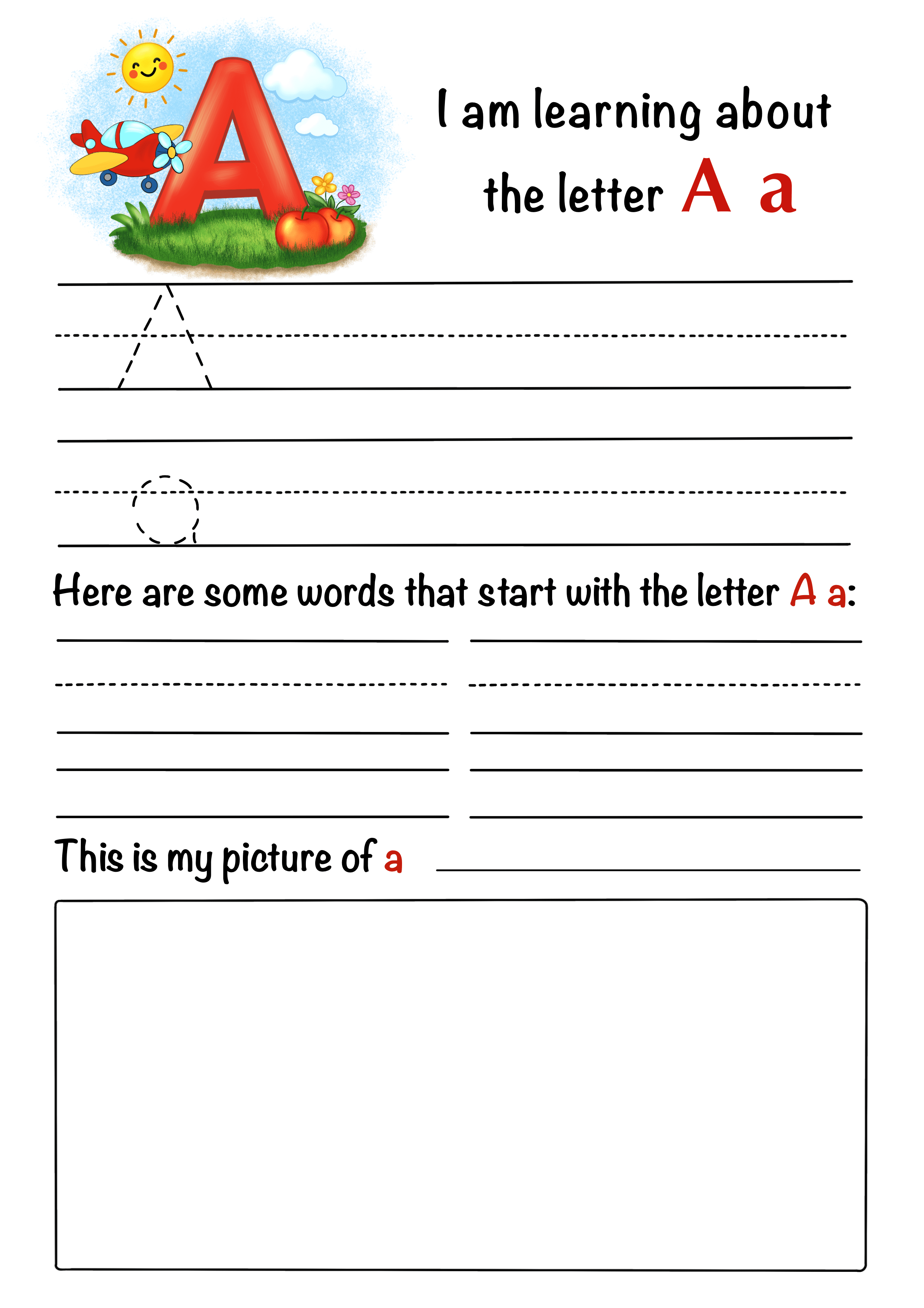Letter A tracing worksheet for preschoolers