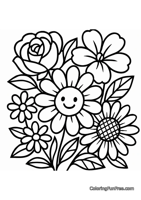 Bouquet of flowers with smiley daisy