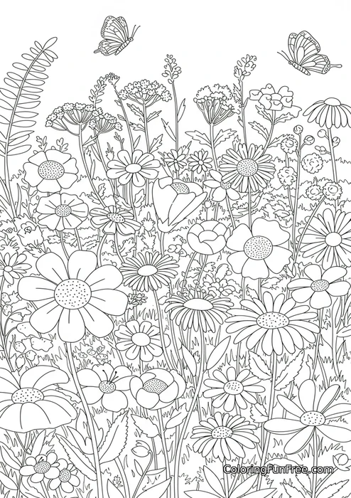 Butterflies over wild flower field