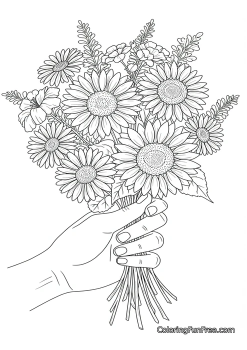 Hand holding daisy bouquet