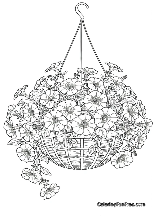 Hanging basket of petunias