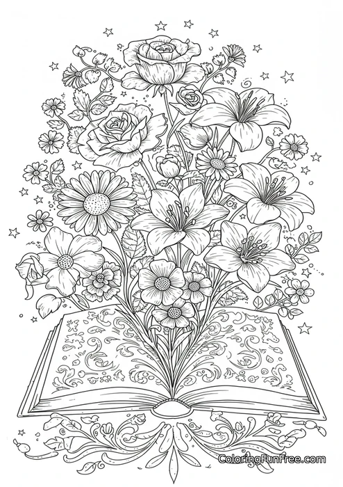 Magical flowers emerging from book