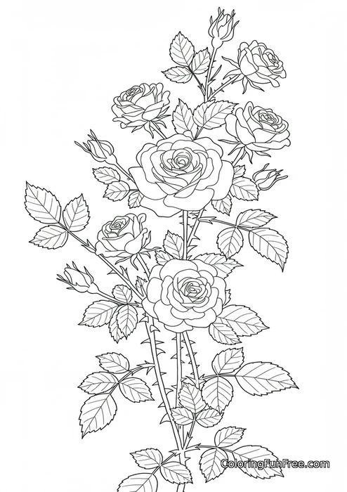 Rose stem with leaves and thorns