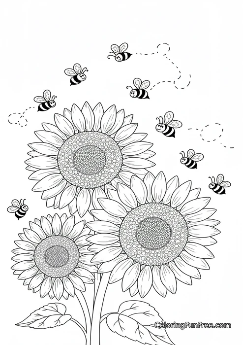 Sunflowers and bees