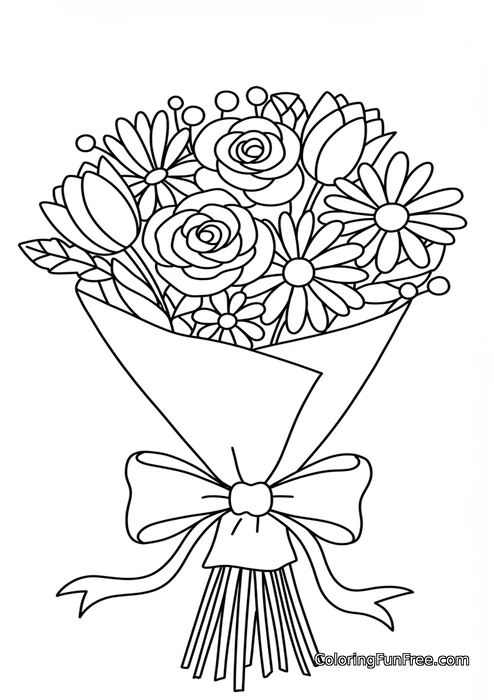 Wrapped flower bouquet with bow