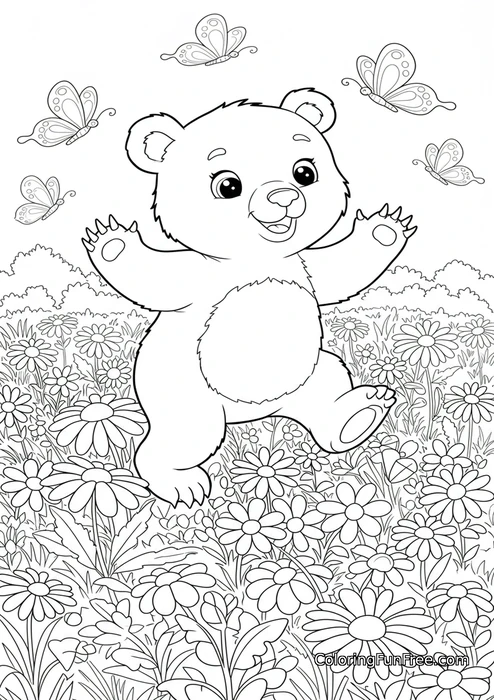 Bear cub dancing in flower
