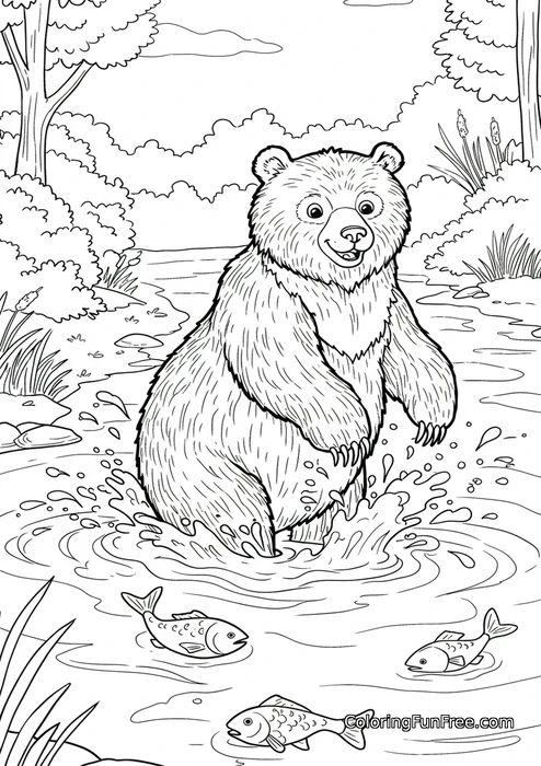 Bear fishing in river