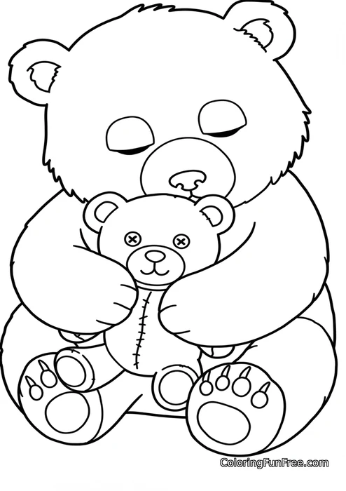 Bear hugging teddy bear
