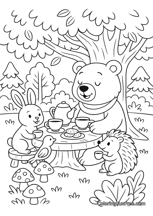 Bear rabbit hedgehog bird tea party