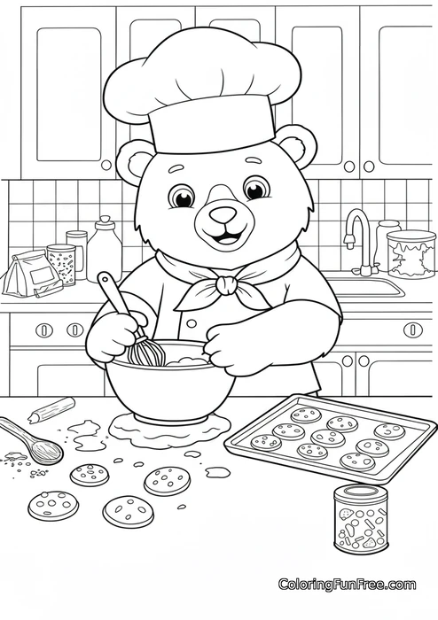 Chef bear baking cookies