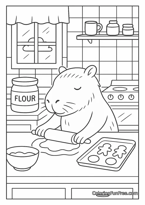 Capybara baking cookies