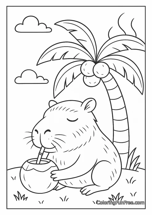 Capybara drinking coconut