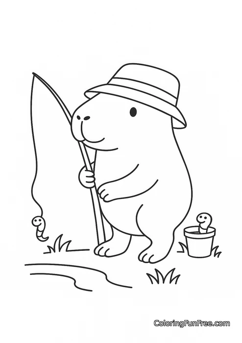 Capybara fishing hat worms