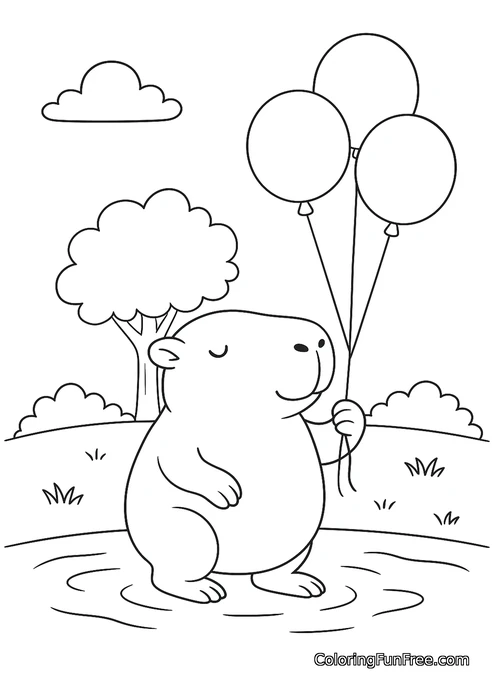 Capybara holding balloons