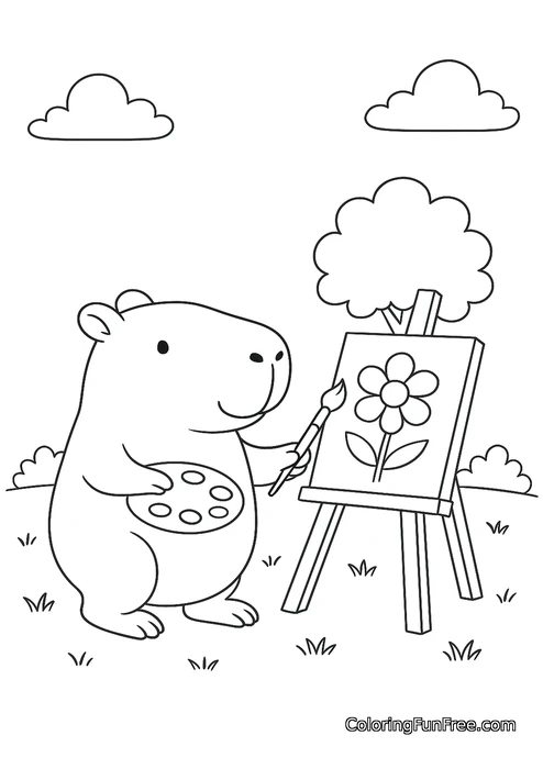 Capybara painting flower