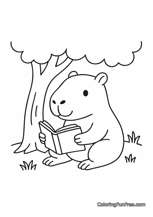 Capybara reading book under tree