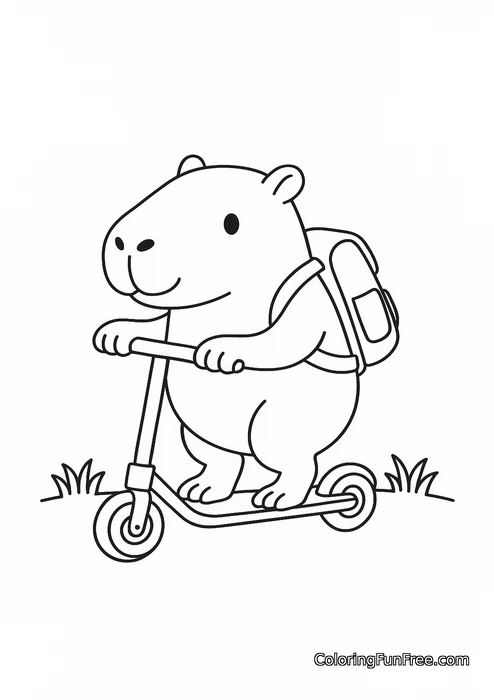 Capybara riding scooter