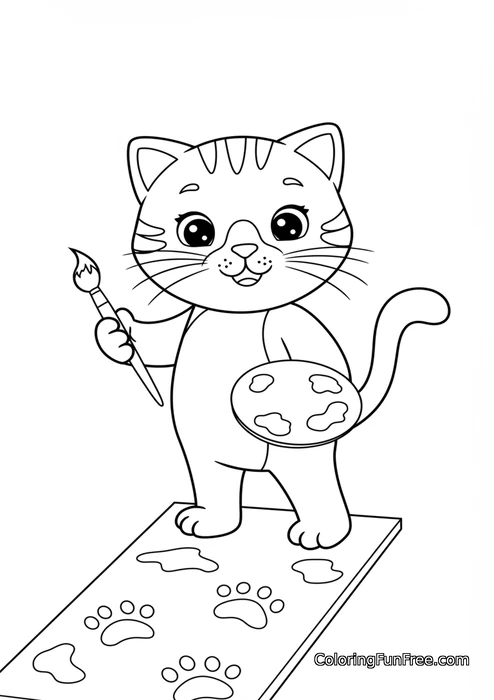 Artist cat painting paw prints