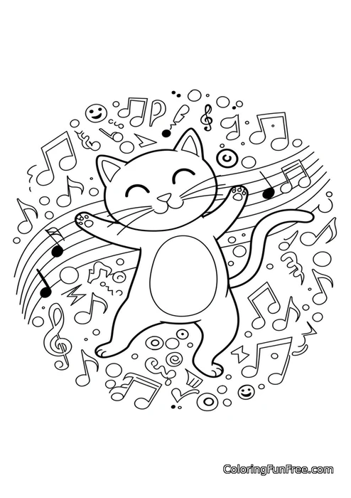 Cat dancing with music notes