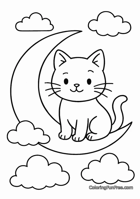 Cat on crescent moon clouds