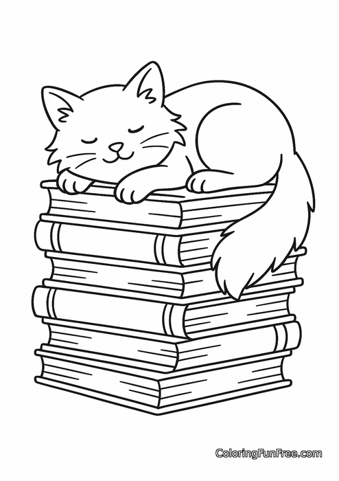 Cat sleeping on books