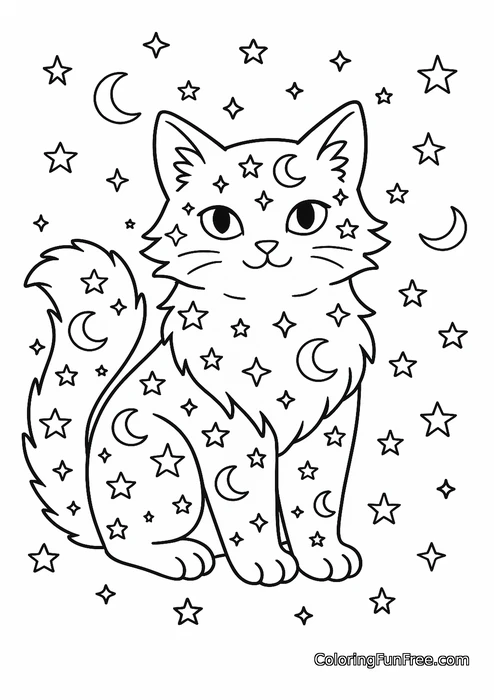Celestial cat stars moons