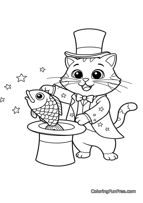 Magician cat pulling fish