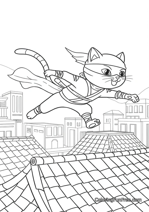 Ninja cat on rooftops