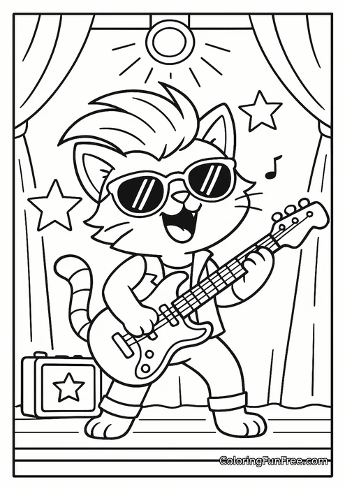 Rockstar cat playing guitar