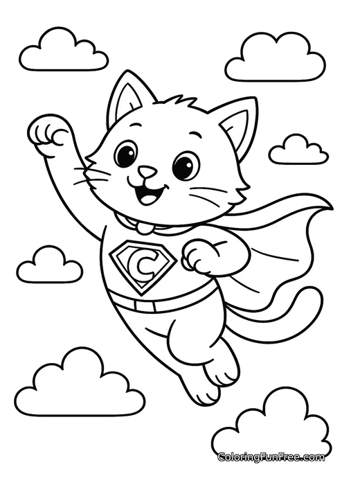 Superhero cat flying