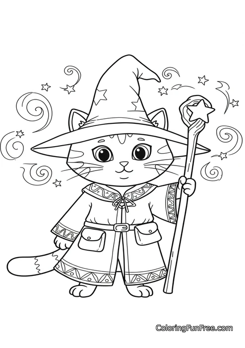 Wizard cat with staff swirls