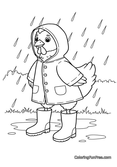 Chicken in raincoat and boots