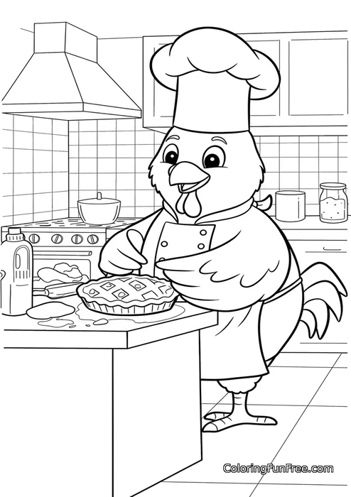Rooster chef baking pie