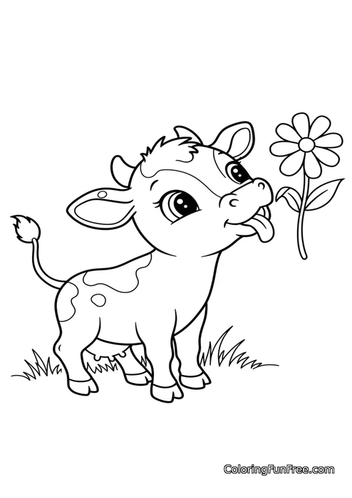 Calf smelling flower