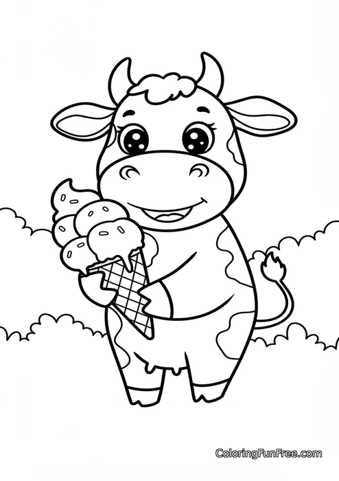 Cow holding ice cream cone