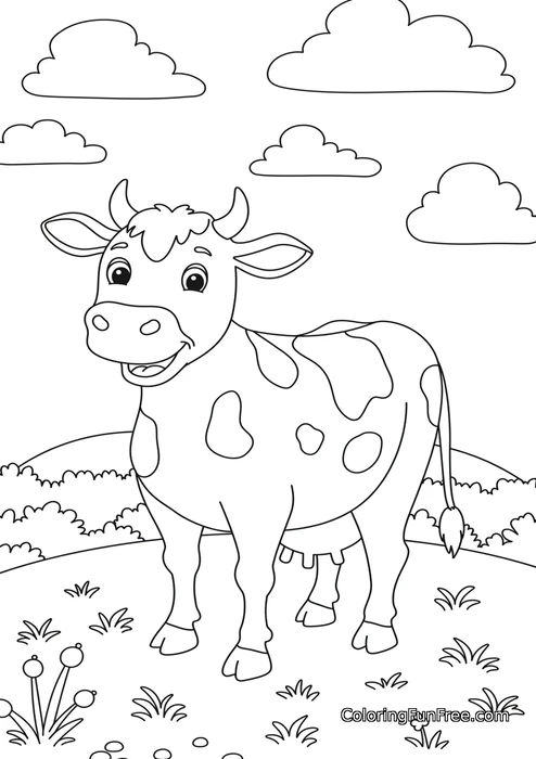 Cow in pasture clouds