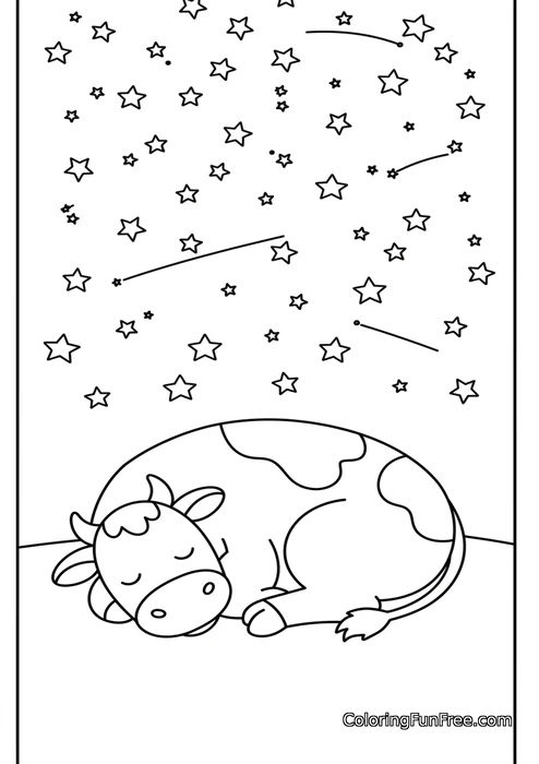 Cow sleeping under stars