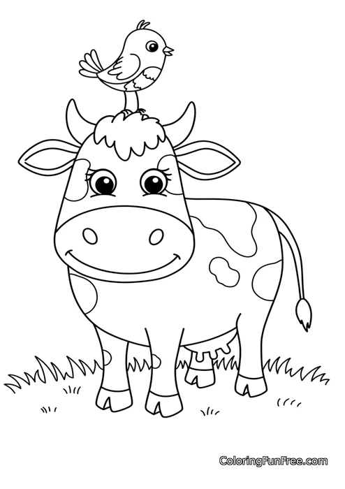 Cow with bird on head