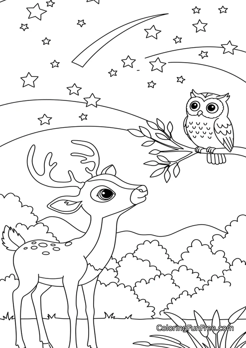 Deer and owl starry night