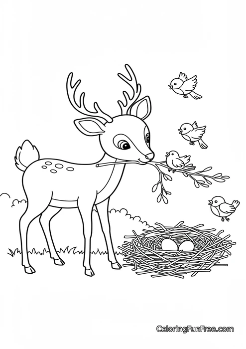 Deer helping birds nest