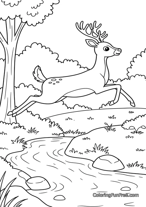 Deer jumping over river