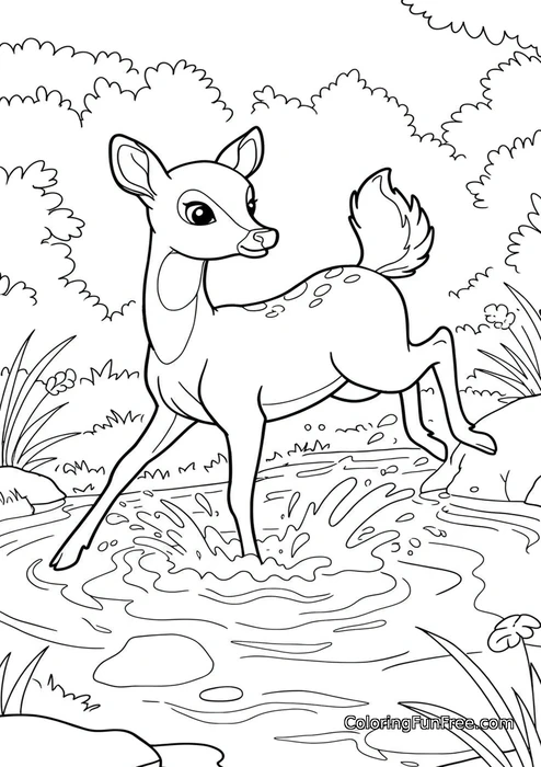 Fawn splashing in stream