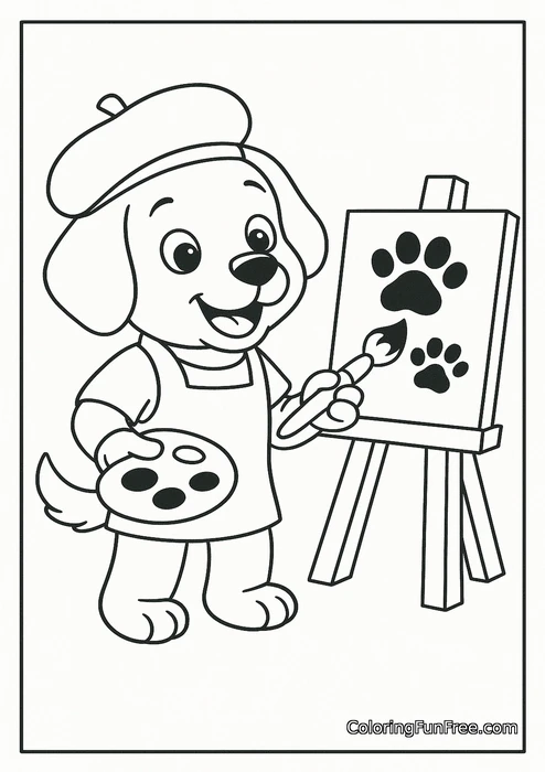 Dog artist painting paw prints