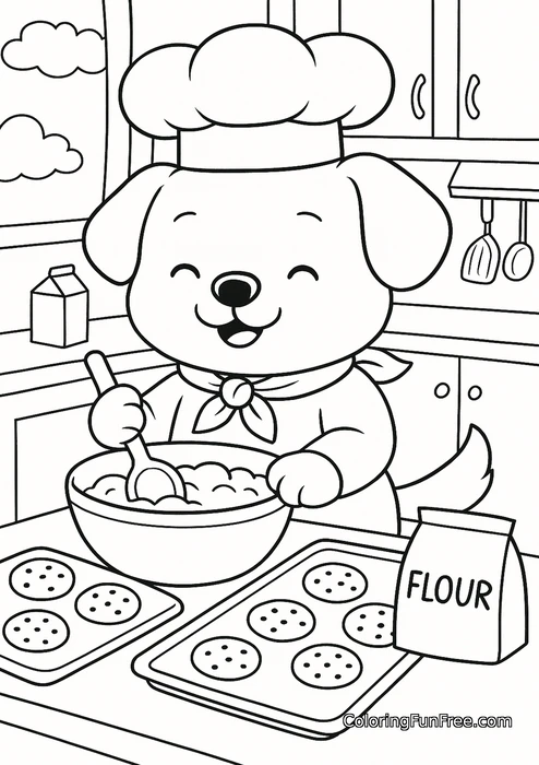 Dog chef baking cookies