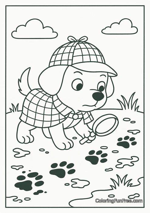 Dog detective magnifying glass paw prints