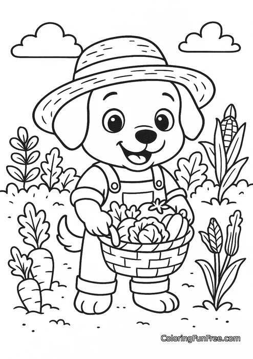 Dog farmer with vegetable basket