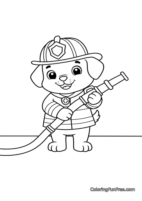 Dog firefighter with hose