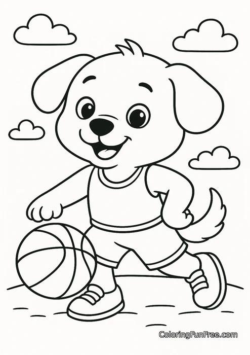 Dog playing basketball