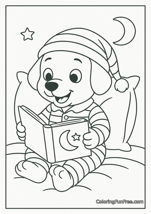 Dog reading bedtime story