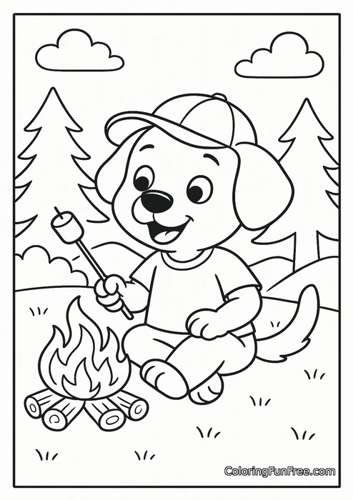 Dog roasting marshmallow campfire